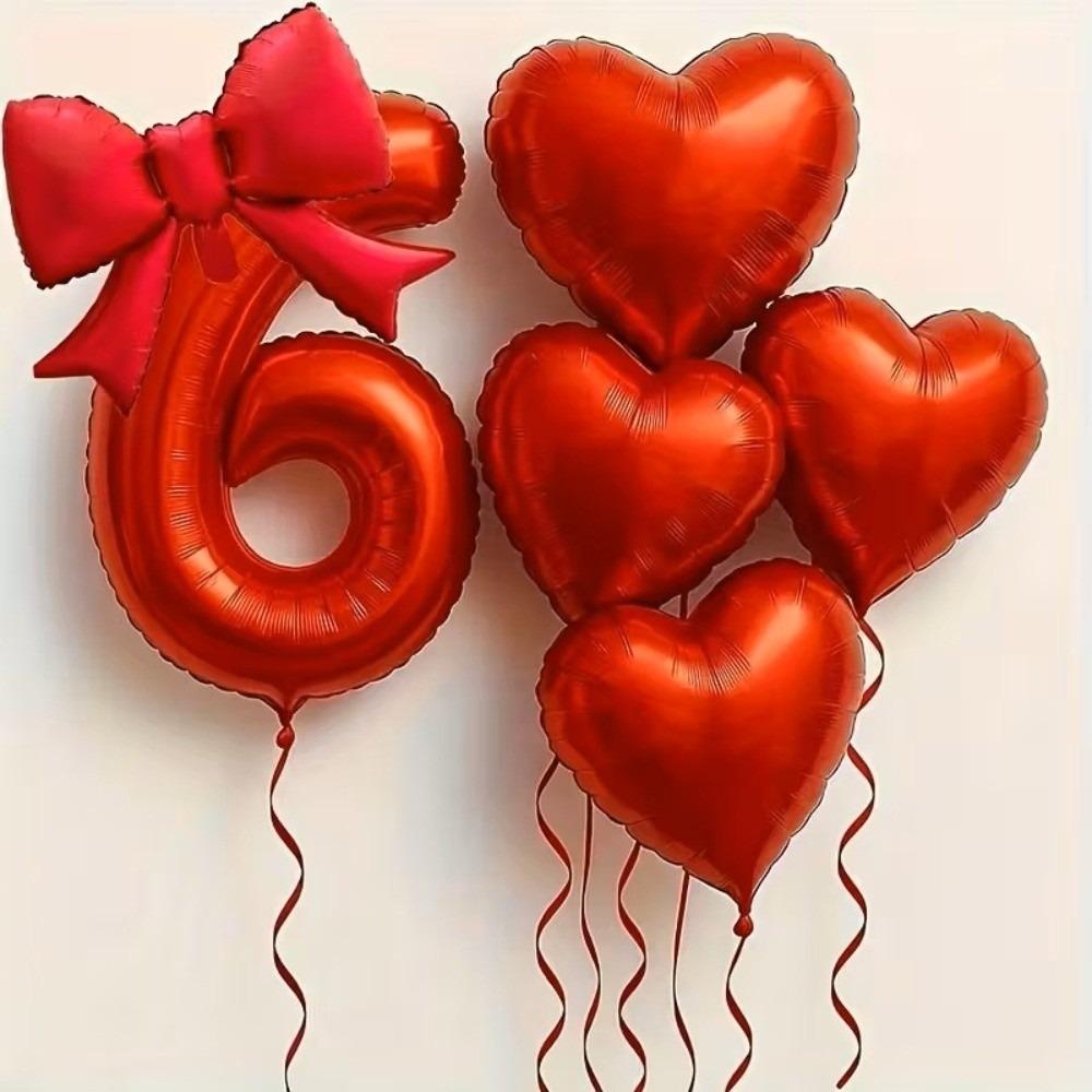 6pcs with Bowknot Number Foil Balloon Romantic Birthday Party Balloons  For Engagements Wedding
