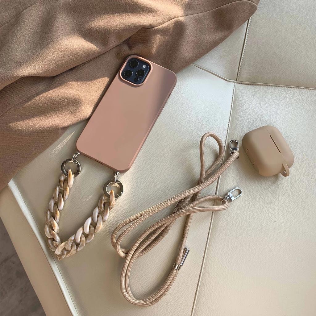INS Crossbody Lanyard Necklace Marble Chain Silicone Case for Iphone 16 15 14 Plus 13 12 Mini 11 Pro XS Max XR X 8 7 Plus Cover
