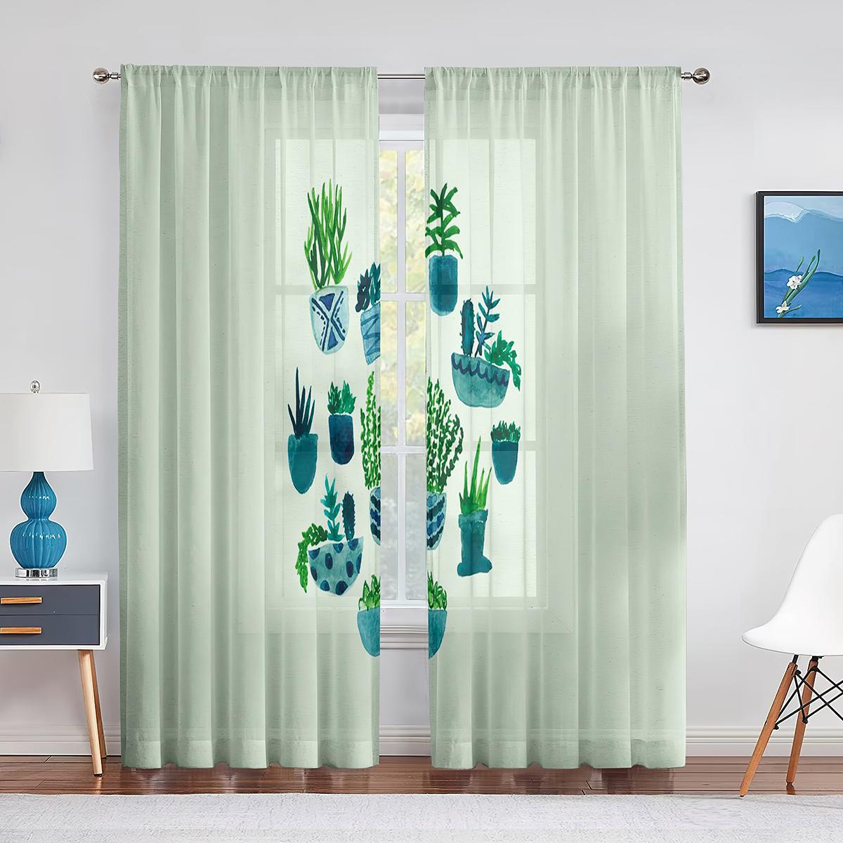 Дикий кактус тропические растения листья прозрачные занавески для гостиной спальни вуаль — фото 11