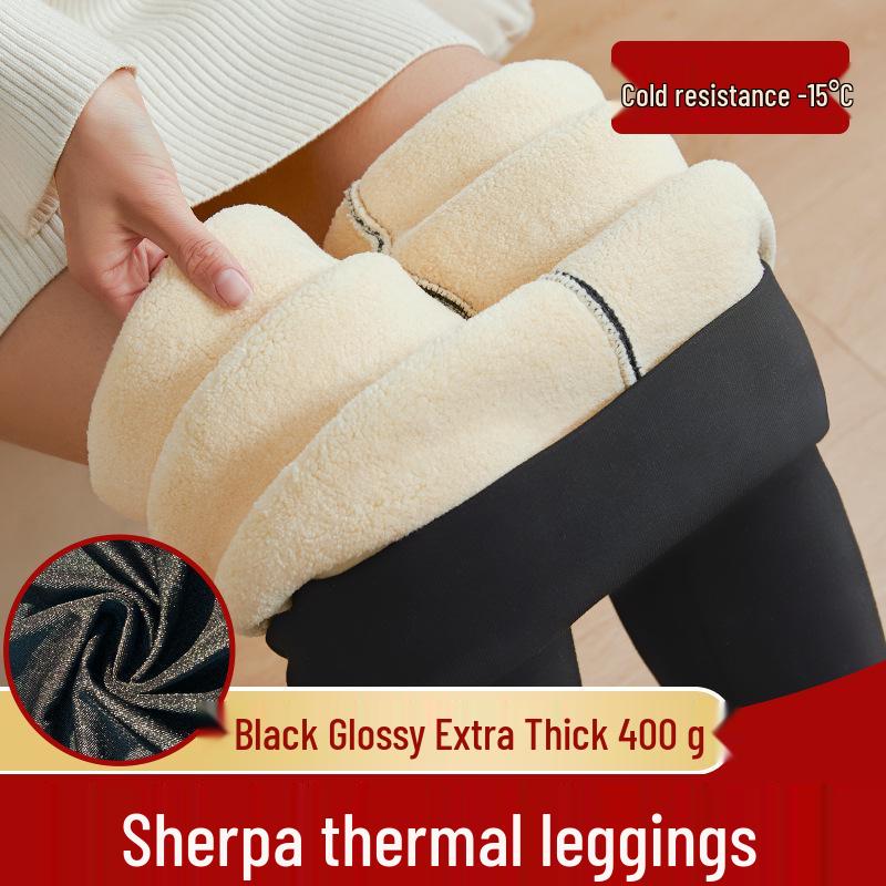 Damen Winter-Leggings mit hohem Bund, gefüttert mit Lammwolle und Baumwoll-Fleece, extra dick und warm, Übergröße XL for 130-160 jin white