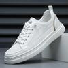 Neue Herren Freizeit-Schuhe aus echtem Leder Atmungsaktiv Mikroporös Flache Skate-Schuhe Schnür-Sneaker