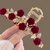Pearl Tassel Rhinestone Hairpins Red Metal Hairgrip Elegant Rose Hair Claw Clips  Hair Accessories