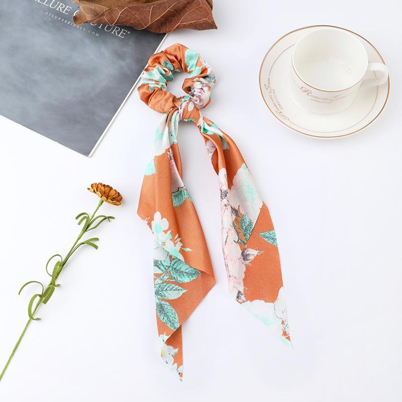 Fashion Print Chiffon Long Ribbon Scrunchies Women Girls Ponytail Scarf Elastic Hair Bands Ties Hair Accessories