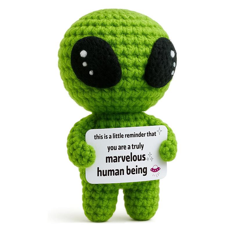 Creative Funny Handmade Crochet Emotional Support Dolls with Positive Energy Card Desktop Ornament Home Decor for Friend Gifts
