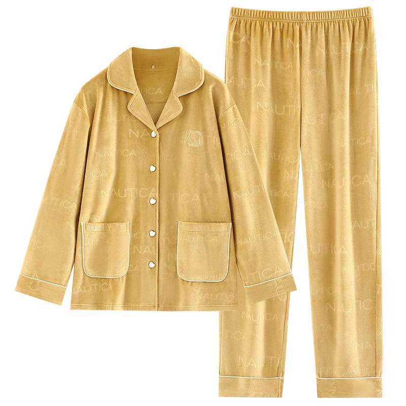 Pajamas Women'S Coral Fleece Autumn And Winter Warm Long-Sleeved Suit Flannel Thickened Fleece Loungewear