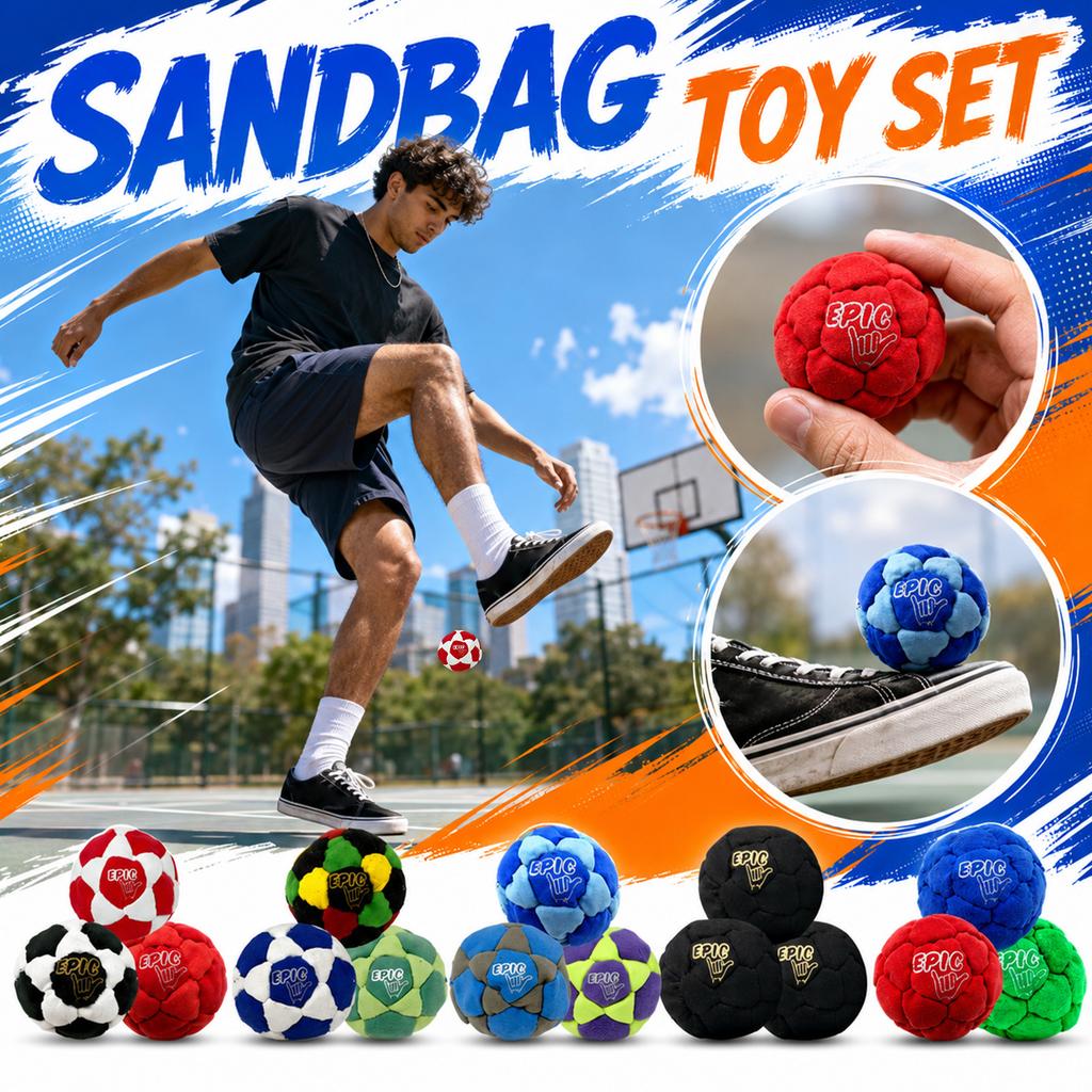 Epic 3pcs Handmade Woven Footbag Set with Carrying Bag Outdoor Adult Fun Crochet Foot Sack Sandbag for Recreational Use