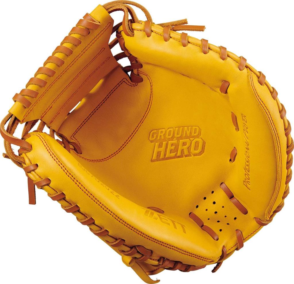 ZETT Ground Hero Youth Baseball Softball Mitt for True Yellow x Oak Brown BJC762622 Catcher's Left-Handed Throwers, (5436)