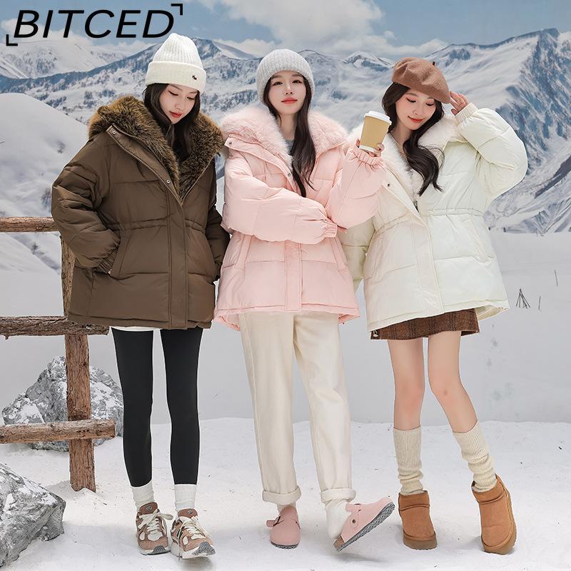 BITCED Detachable Oversized Fur Collar Down Jacket for Women Winter Thickened Waist-Defining Fur-Trimmed Parka