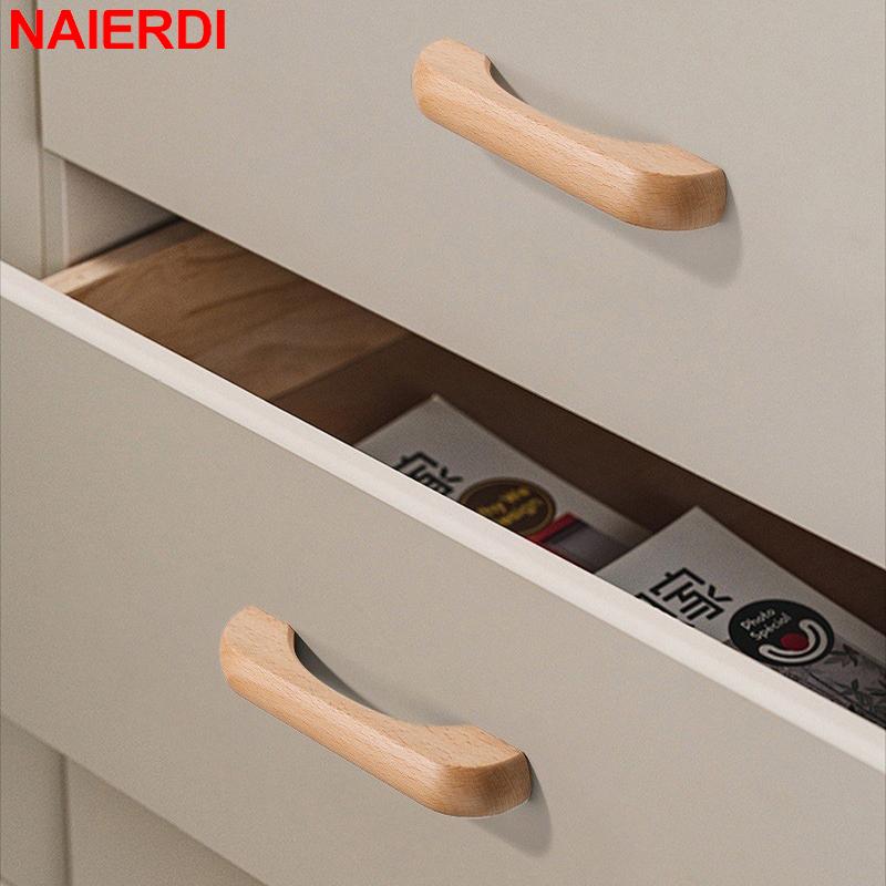 NAIERDI Solid Wood Cabinet Handles Modern Single Hole Wooden Pulls Octagon Round Knobs for Kitchen Cupboard Wardrobe Hardware