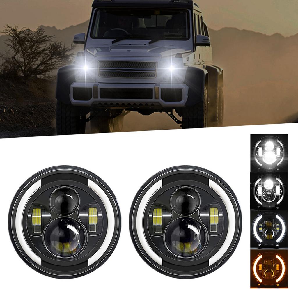 1Pcs 7 Inch Car Motorcycle LED Headlight with DRLCelsiusTurn SignalCelsiusLow BeamCelsius  7   Round Headlight 6000K 100W IP67 Waterproof