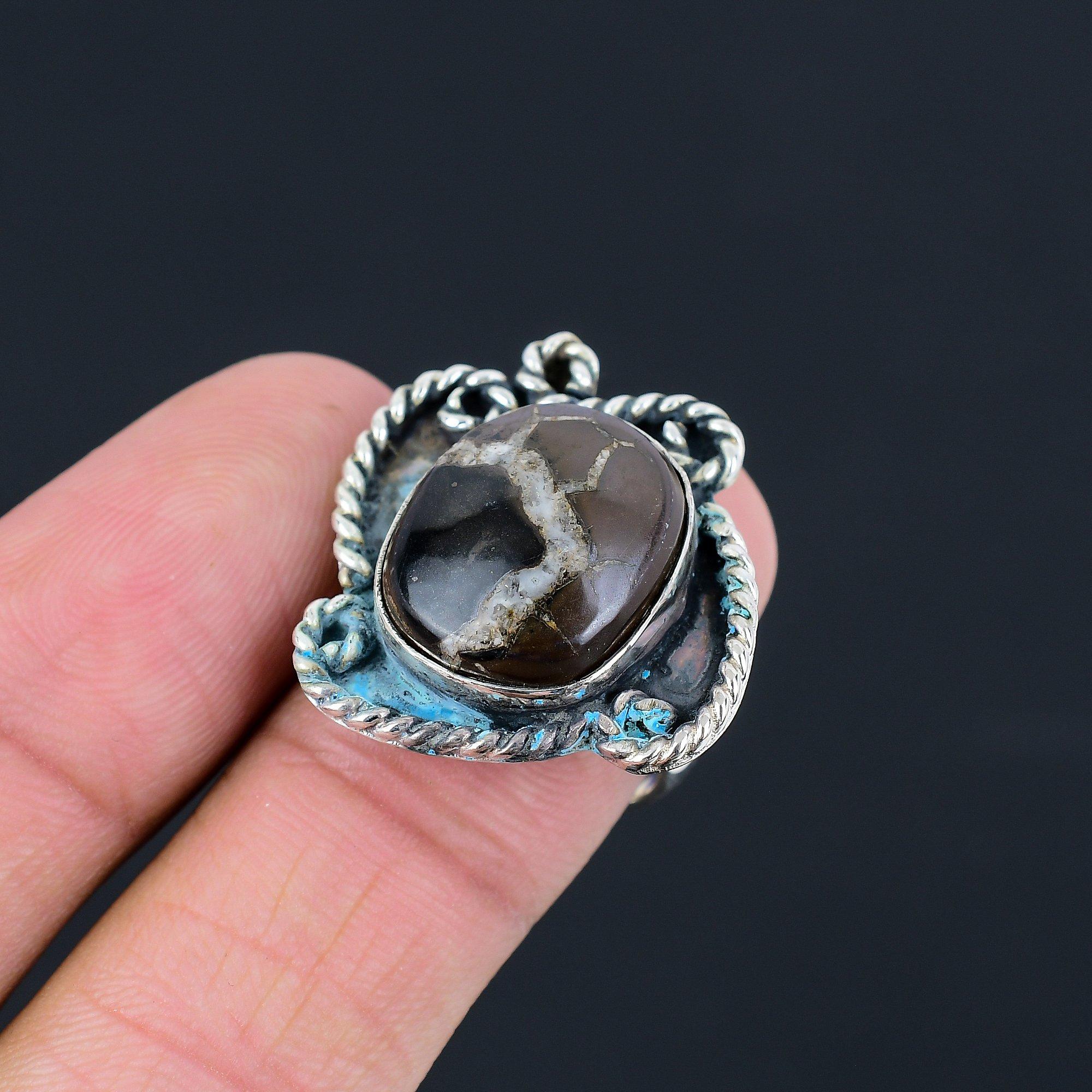 925 Silver Natural Moroccan Mud Crack Fossil New Stackable Ring Jewelry Size 8 8