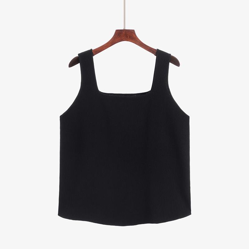 

Plus Size Square Neck Knit Top with Wide Shoulder Straps - Women s Striped Base Layer Camisole Vest 3XL (85-110 kg)
