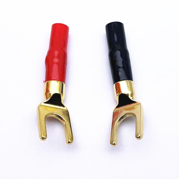 Gold-Plated Y/U Type Speaker Audio Cable Plug with Soft Rubber and Copper Body