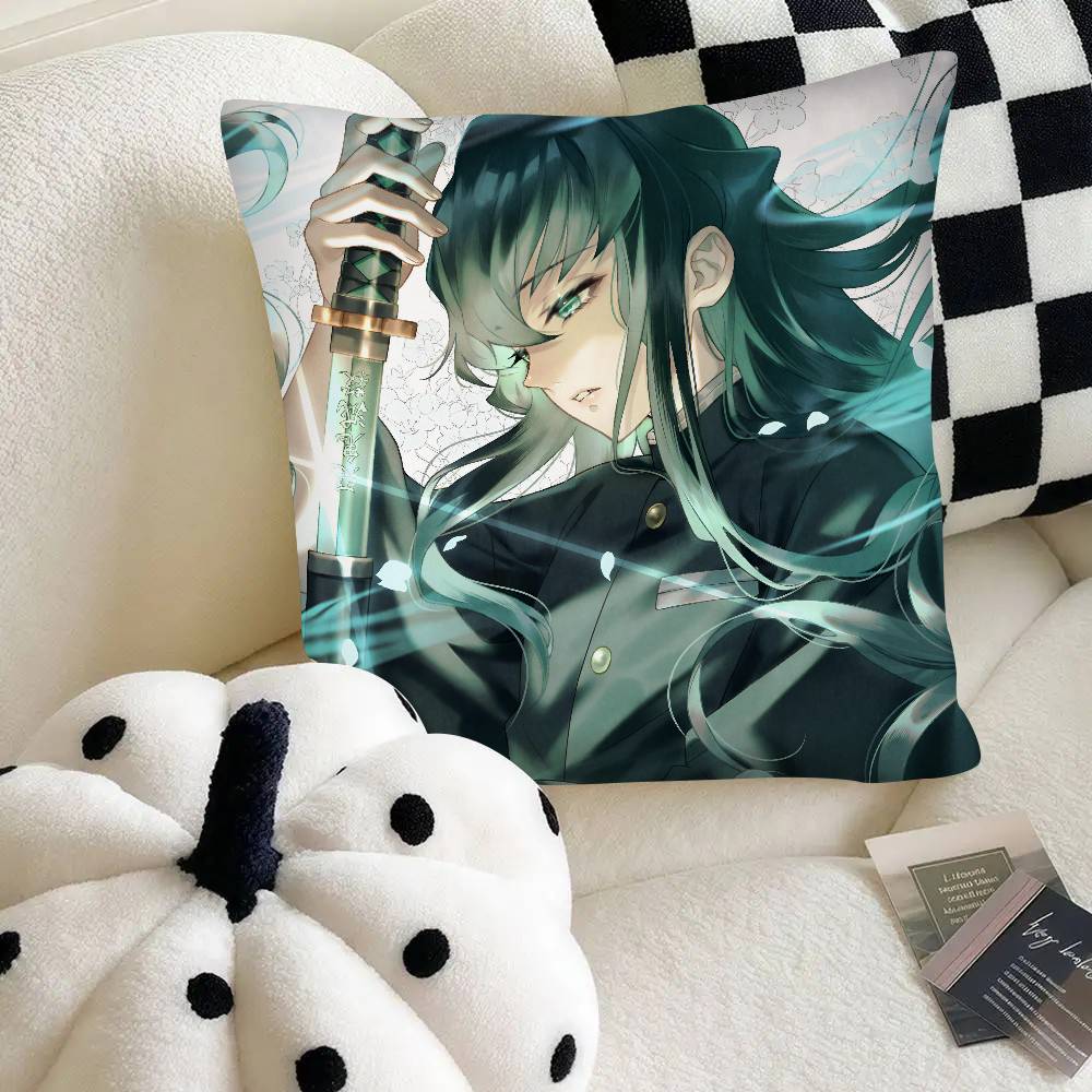 Anime Demon Slayer Muichiro Tokito Pillow Case Fashion Square Pillowcase Bedroom Sofa Room Ins Decoration Leisure