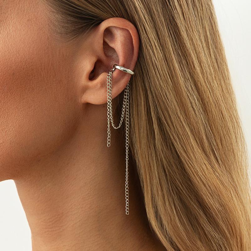 1/2Pcs Long Tassel Chain Ear Cuff Ear Clip Without Hole C Shape Earring For Women Cartilage Pearl Chain Clip Earrings Jewelry