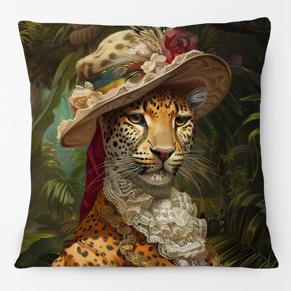 European Retro Vintage Royal Animals Portraits Leopard Panther Dog Cat Cushion Covers Sofa Pillowcase