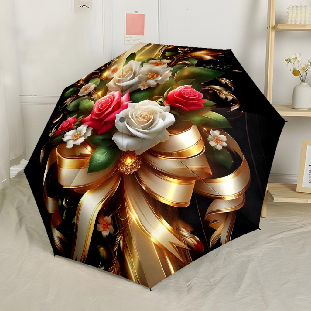 Fantasy Lotus Pond Automatic Umbrella Compact & Durable 8-Rib Design Sturdy Construction Travel Essential Compact Folding Umbrella