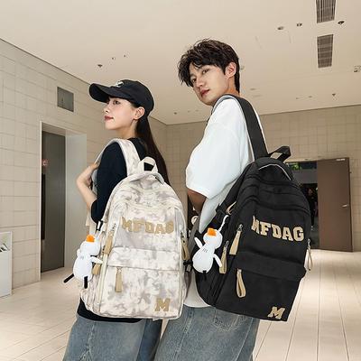School Bag High Value Letter Back Couple Solid Color Casual Simple Light Outdoor Large Capacity