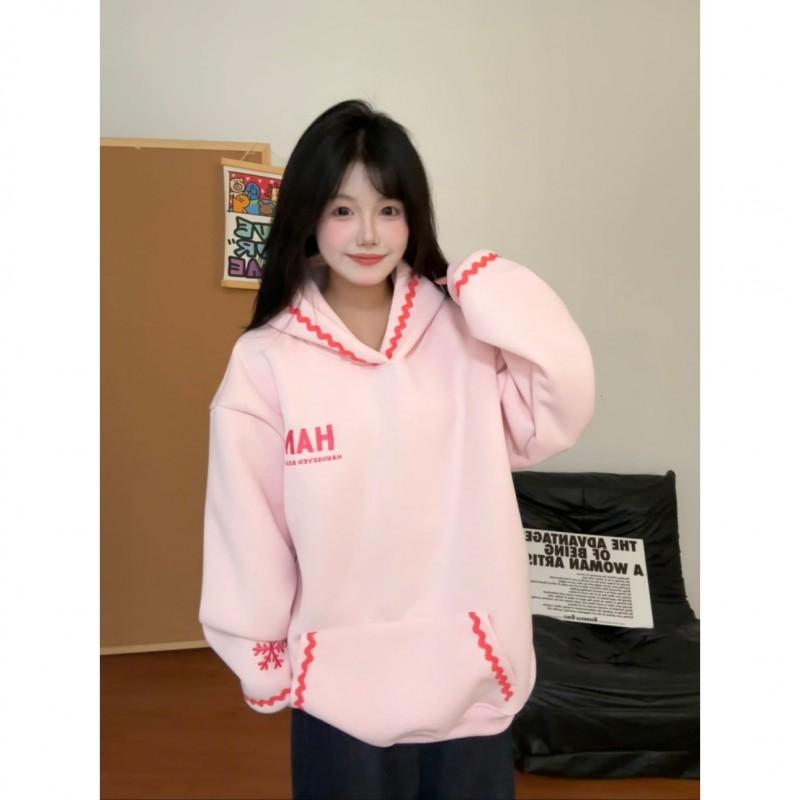 Womens Vintage Striped Snowflake Embroidered Hoodie Fall Loose Casual Top