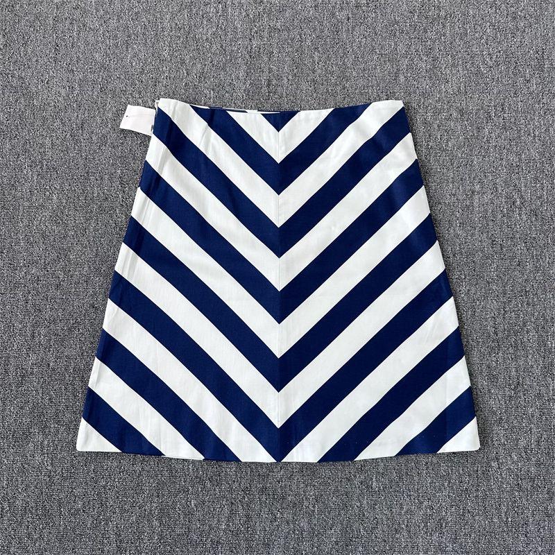 

Age-Reducing Fashion Cotton Striped Elegant Graceful A- line Skirt Navy Blue 100 Cotton Stripes Skirt M