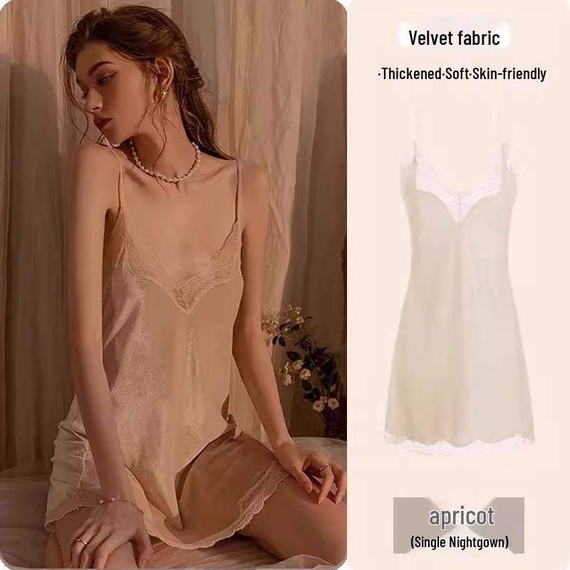 Camisón de Encaje de Seda de Hielo de Alta Gama Verano 2025 para Mujer - Estilo Puro Deseo con Almohadilla en el Pecho, Talla Grande Disponible