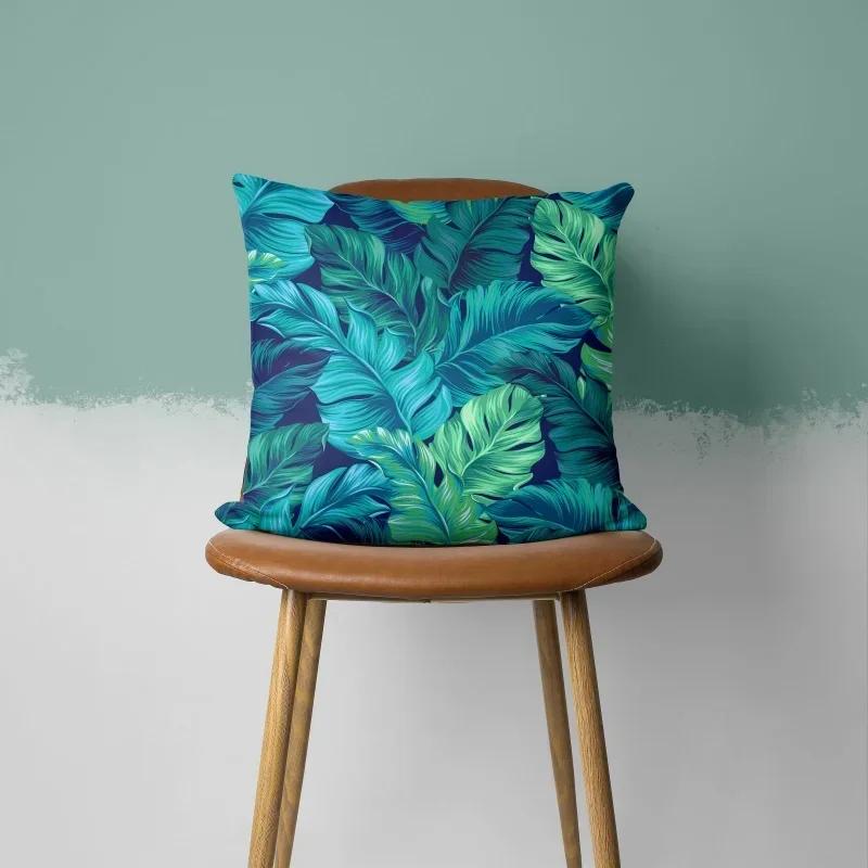 Teal Cushion Cover Leaf Feather Geometric Heart Sofa Pillowcase Bedroom Home Decor Office Decor Accessories 50x50cm45x45