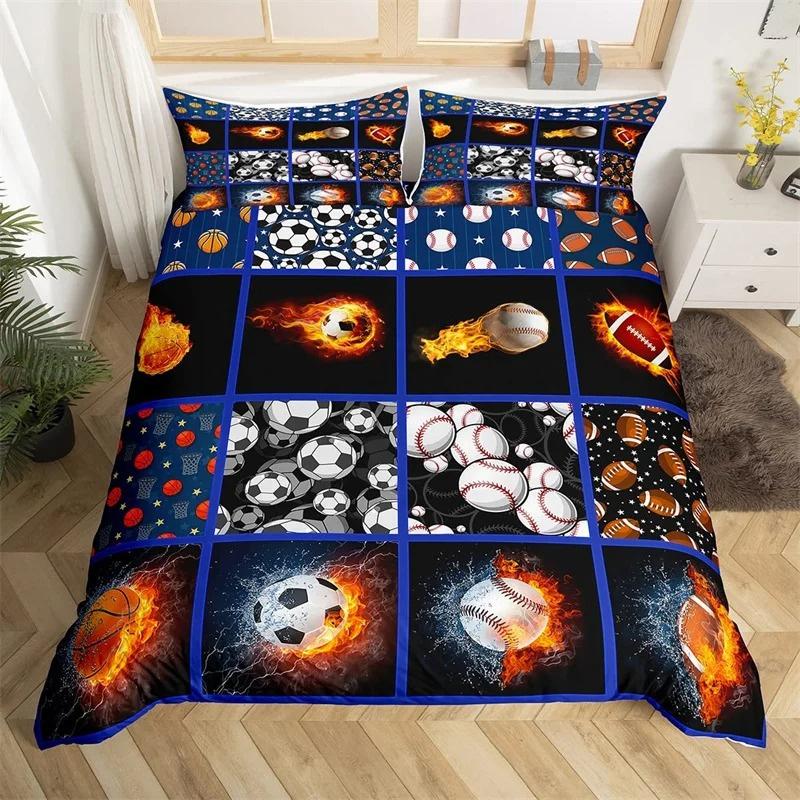 Football Duvet Cover Set Hand Drawn Sketch Soccer Flag Network Team Sports Bedding Set For Boys Teens Men Twin Comforter Cover