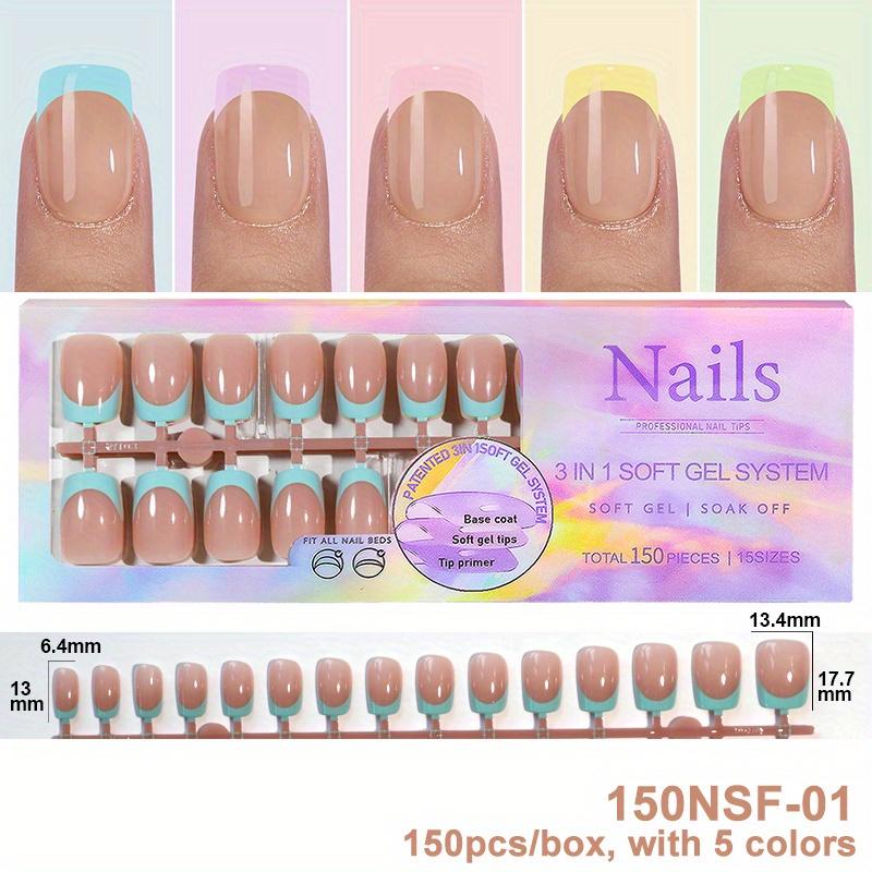150Pcs/Box Press on Nails Full Cover Fake False Tips Soft Gel Extension T-shaped Oval Capsule Almond Sculpted DIY
