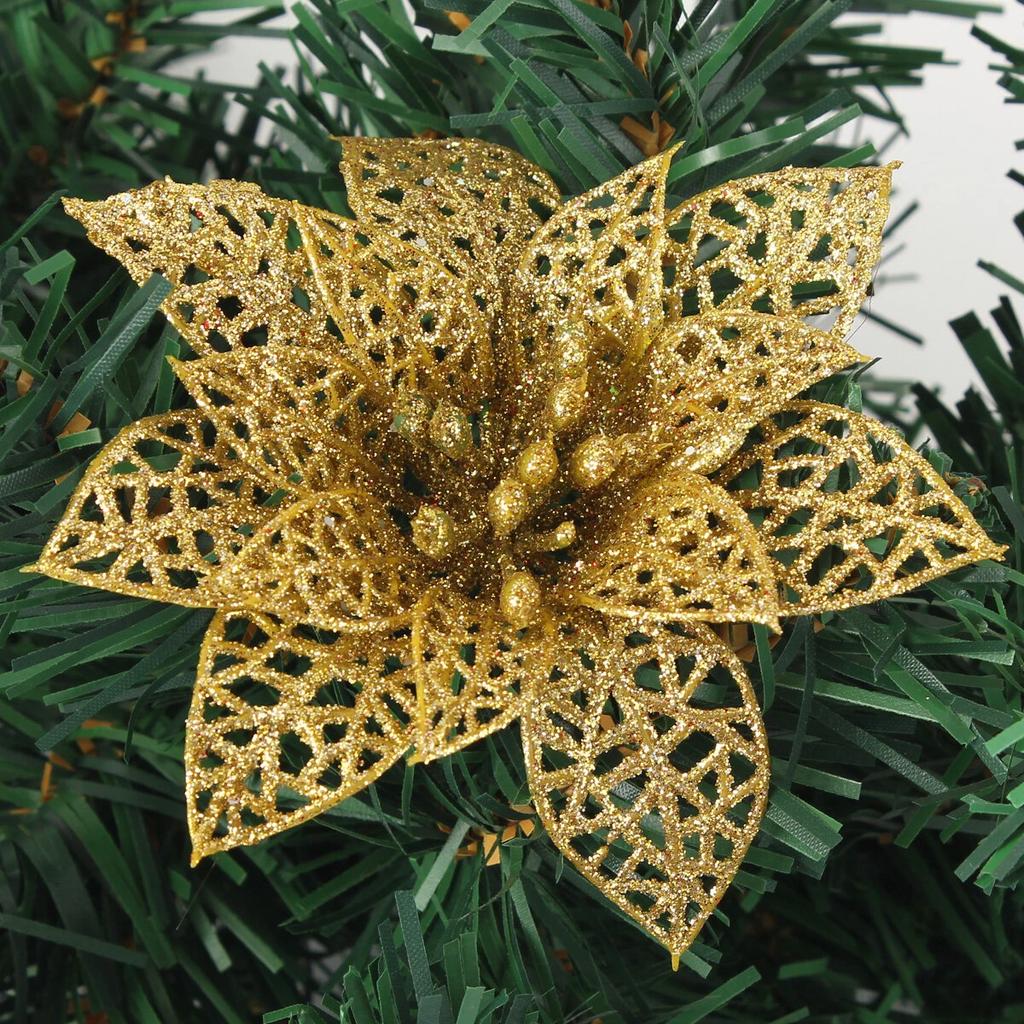 10 KS Vánoční Dekorace Květina Třpytivé Listy Párty Dekorace