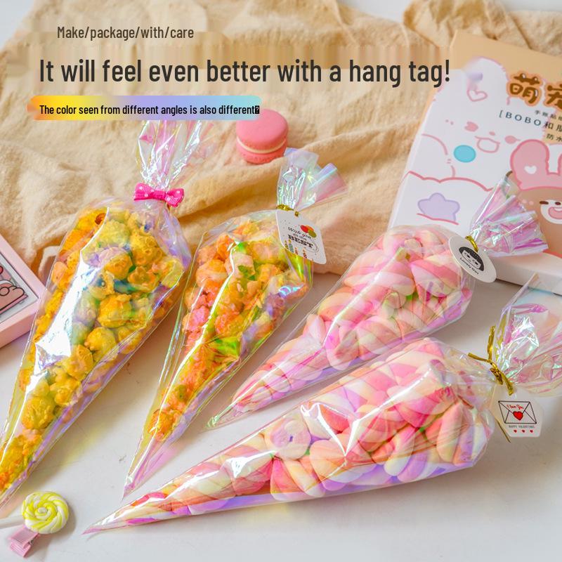 Colorful, Transparent Color-Changing Triangle Snack Packaging Bag with Drawstring