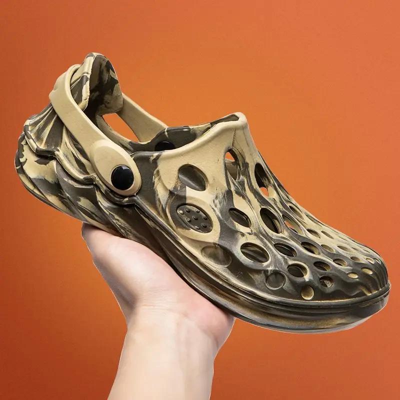 Fashion Beach Male Shoe Hole Shoes Pvc Luxury 2025 Barefoot Big Size New Fashion Daily Use Trend Breathable Japanese H 39 Men's Sandal