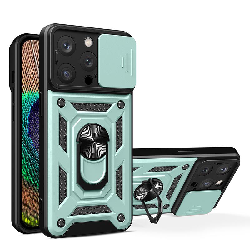

For Apple 13/14/15 Pro Phone Case Anti Drop Sliding Window for IPhone 14 PLUS Metal Ring Holder For iPhone 11