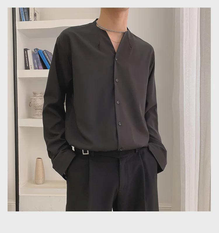 Men's Trendy Autumn Ice Silk Long Sleeve Shirt – Korean Style