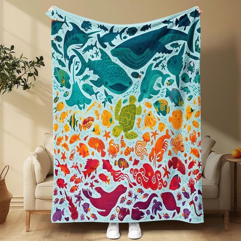 Blanket Romantic Ocean Style Whale Shark Pattern Throw Blanket Bedding Blankets for Home Office CampingChristmas Gifts