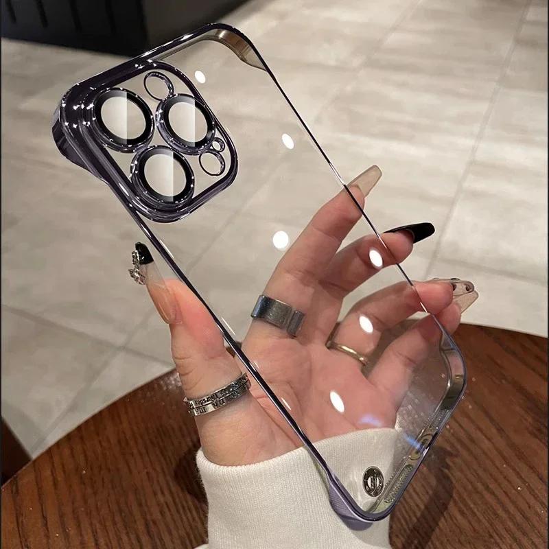 Luxury Plating Ultra Thin Clear Phone Case For iPhone 16 15 14 13 12 11 Pro Max 16 Plus Hard Shockproof Transparent Hard Cover