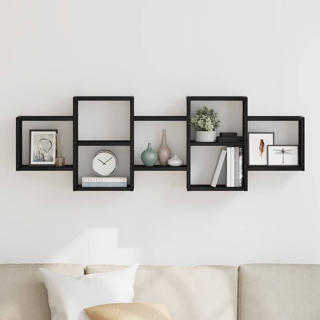 Wall Shelf Black Oak Effect 129 x 18 x 42 cm Wood Based Material