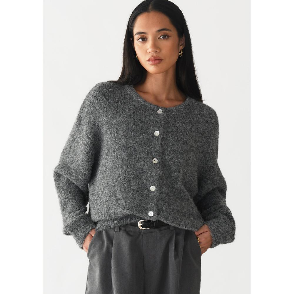 

Hirsionsan элегантный свитер с длинным рукавом для женщин 2025 новый шерстяной однобортный женский повседневный кардиган мягкий гибкий трикотажный пиджак M темно-серого