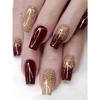 Square Press On Nails Set Elegant Burgundy Glitter Fake Nails Fashion Gold Loose Powder Fake Nails Full Coverage Fake Nail Tips for Women