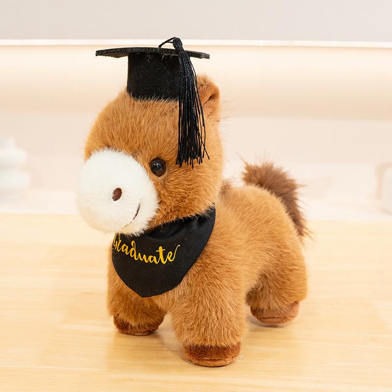 25/28cm Graduation Standing Horse Plush Toy Stuffed Bachelor Doctor Cartoon Animal Souvenir Mascot Classmate Gift