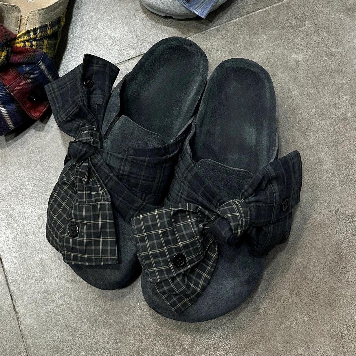 

[Fanfuna] Japanese bow-tied bag head slippers women s 2025 summer wear lazy people pedal Birkenstocks slippers 40 чёрный