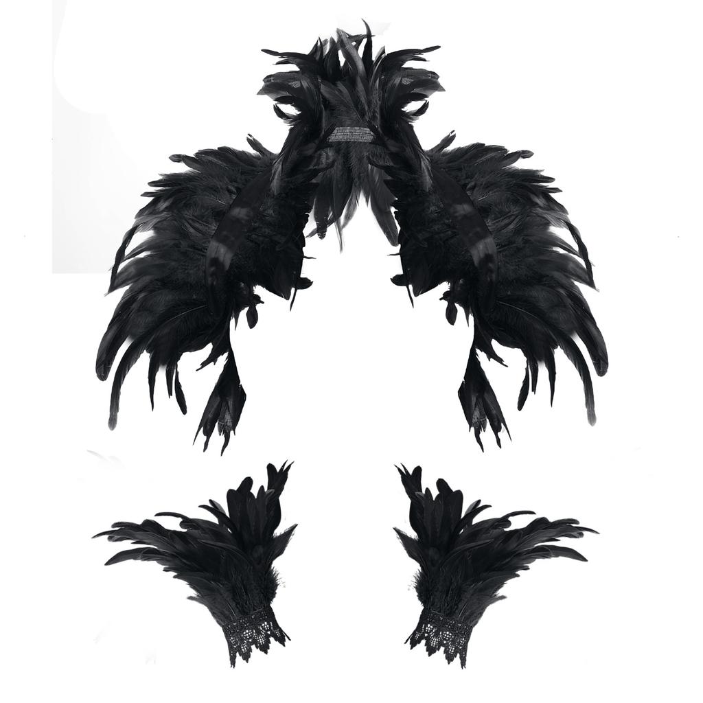 Gothic Feather Shawl Harness Wrist Cloak Cosplay Carnival Bracelets Wrap Shoulder Neck Natural Halloween Party Costume Props