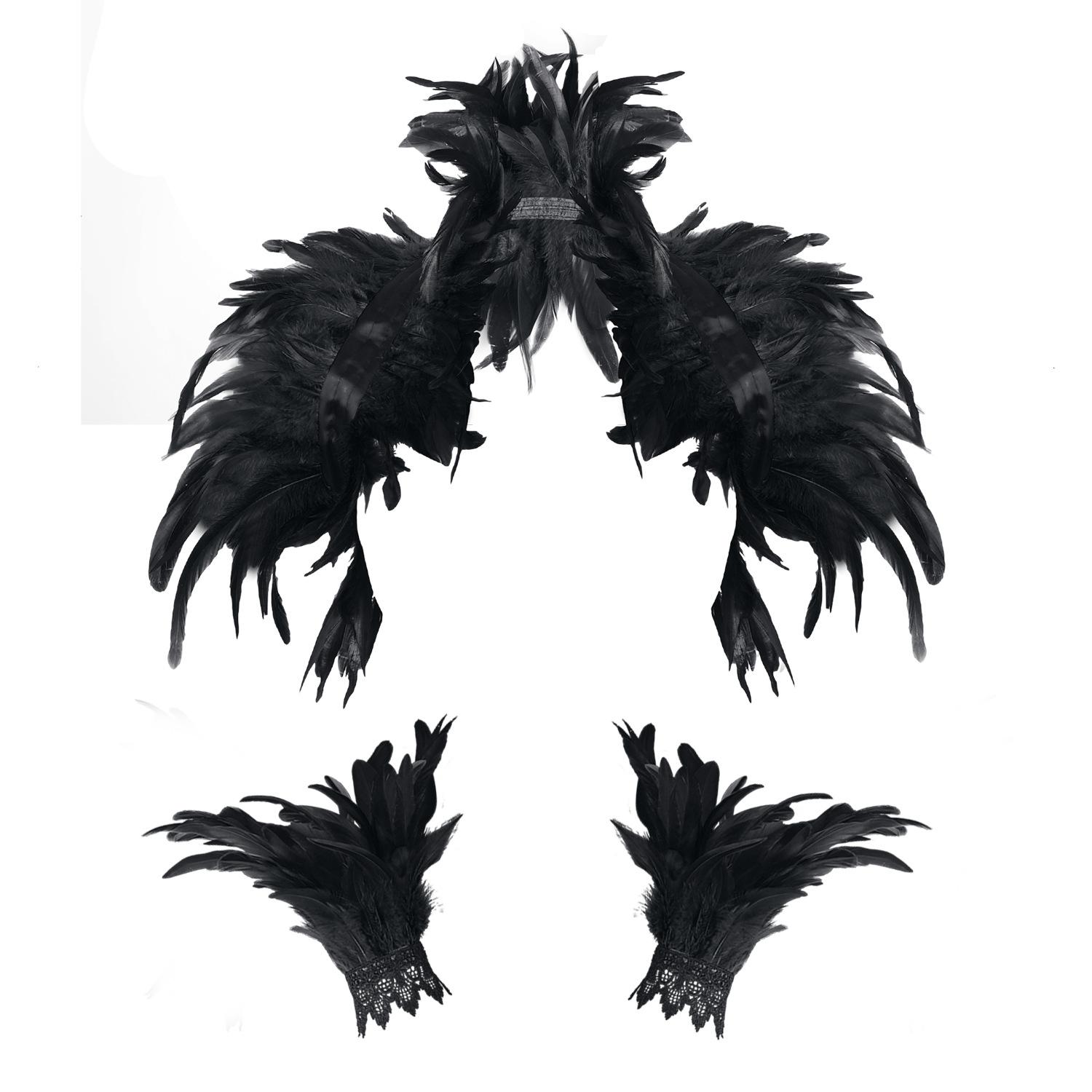 

Halloween Feather Shawl Wristlet Set Feather Shawl Punk Feather Party Holiday Dress Up Cosplay Costumes Poncho for Women and Men One Size чорний