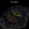 Tevise Men's Skeleton Automatic Watch Silver Stainless Steel Luxury Waterproof Luminescent Diamond Roman Numerals Dial Gold and Blue