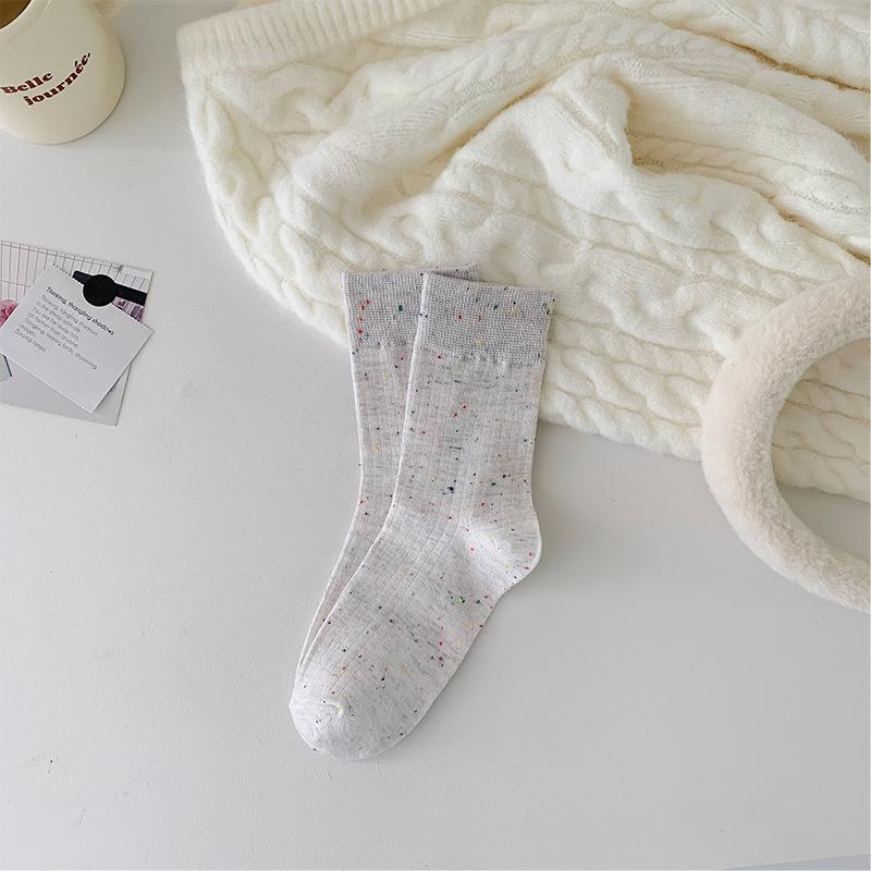 Women'S Middle School Stocking Japanese Retro Dotted Yarn Solid Color Vertical Stripe Autumn/Winter Korean Breathable Ins Socks