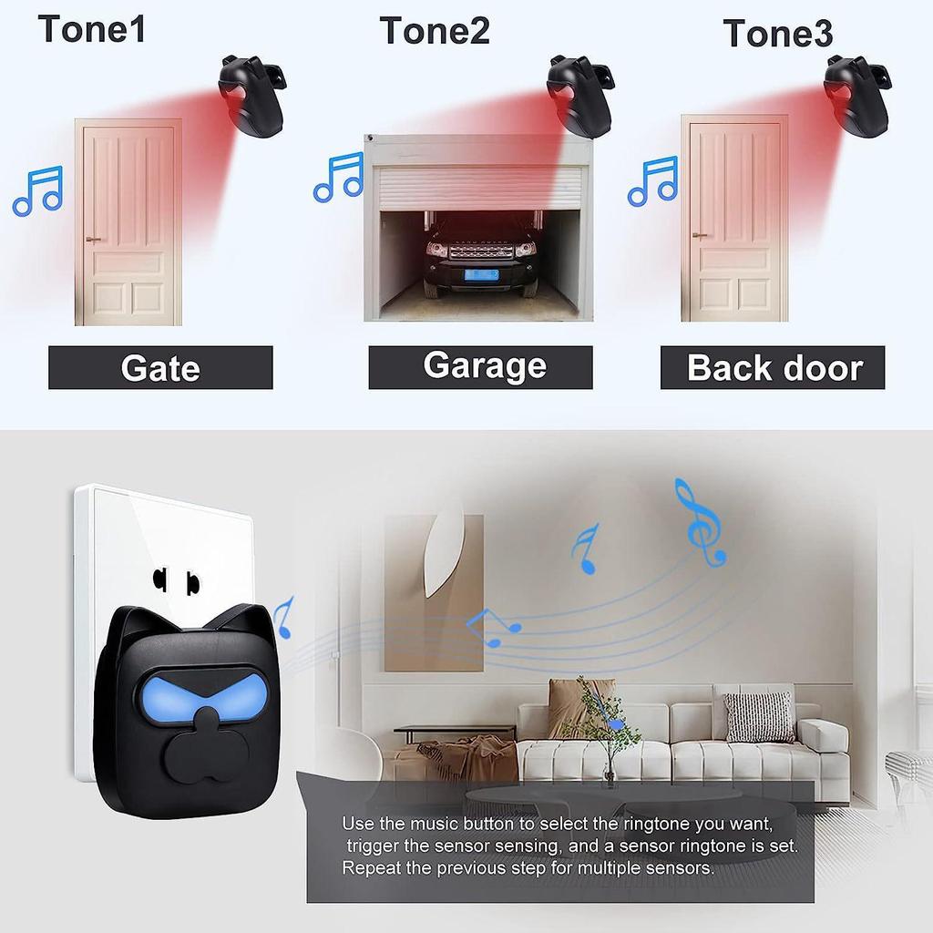 Smart Home Wireless Doorbell with Infrared Sensor and Long-Range Driveway Alarm