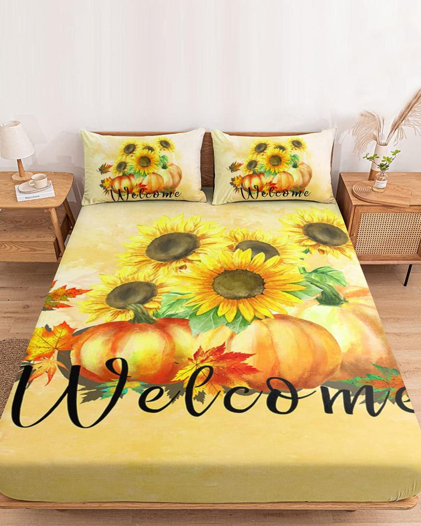 Autumn Maple Leaf Pattern Sheet Three-Piece Digital Printed Sheet Bedding Set Adult Children