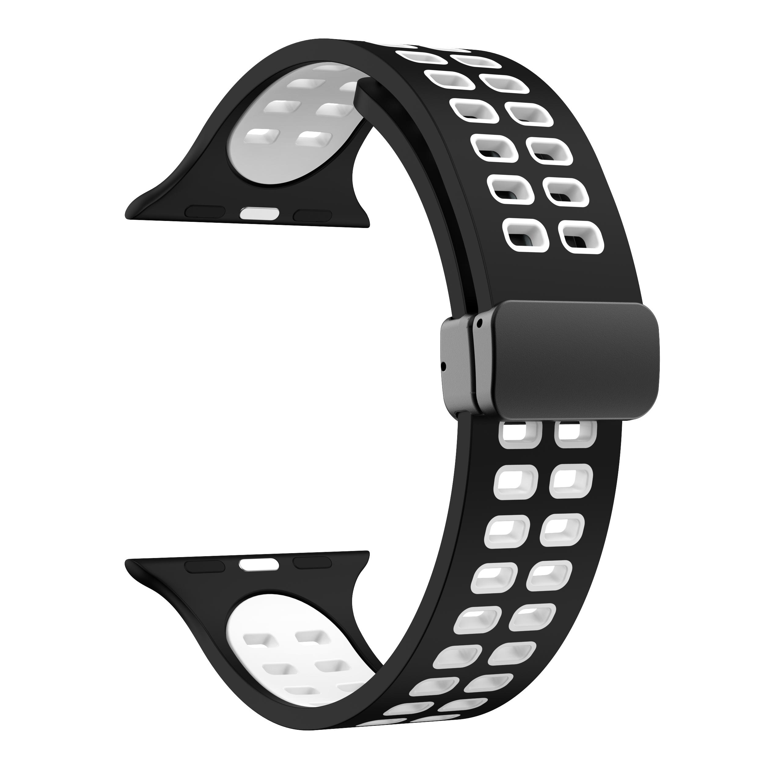 

For Apple Watch Series 9/8/7 41mm/6/5/4/SE (2023)/SE (2022)/SE 40mm/3/2/1 38mm Magnetic Band Dual Color Silicone Watch Strap Black/White
