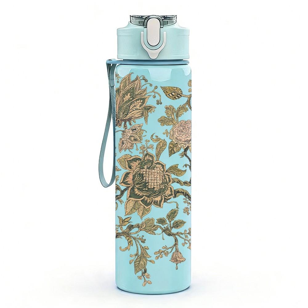 1PC Muted Vintage Botanical Leaf Print 750ml Color Plastic Sports Water Bottle Leakproof Flip Straw Lid Suitable for Sports Office Home Use