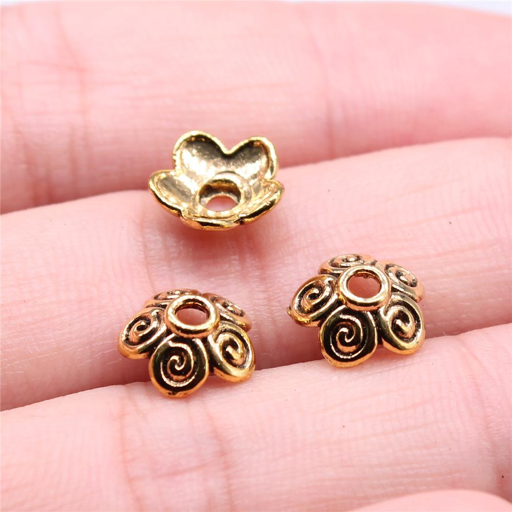 50pcs Tibetan Antique Silver Color Flower Bead End Caps For Jewelry Making Findings Needlework DIY Accessories Wholesale