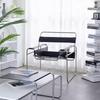 Fotoliu Clasic Stil Wassily Cadru Metalic cu Piele Scaun Iconic Accent Mid-Century Modern pentru Decorul Livingului
